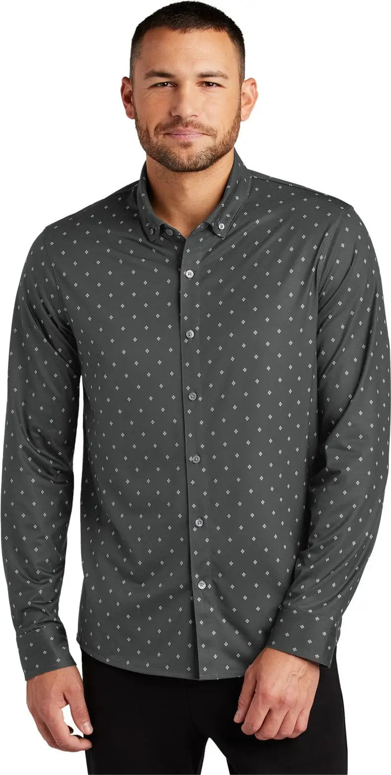 Mercer + mettle Mm1018 Stretch Jersey Long Sleeve Shirt - Anchor Gray Geo Diamond - Adult Xs