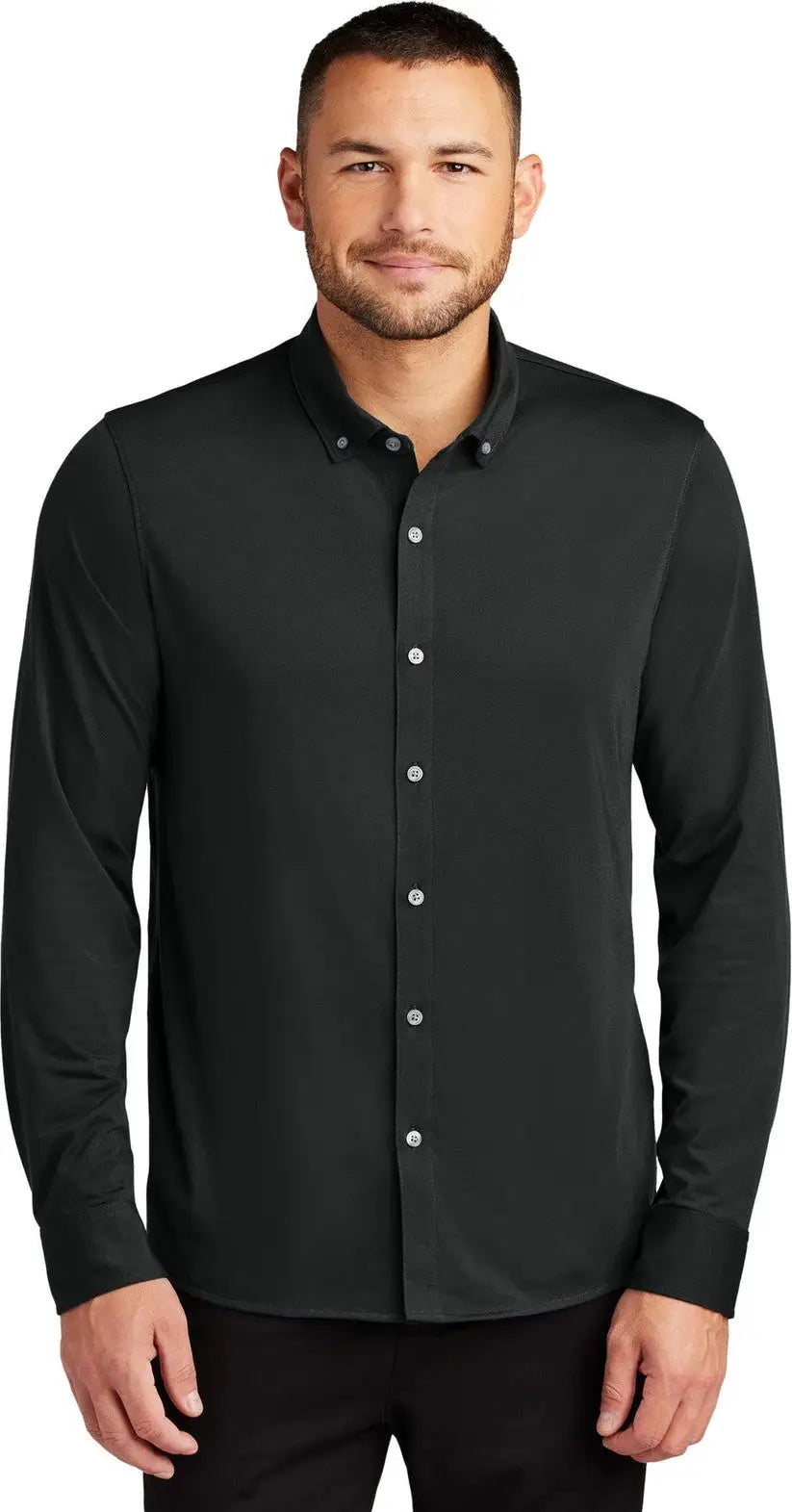 Mercer + mettle Mm1018 Stretch Jersey Long Sleeve Shirt - Deep Black