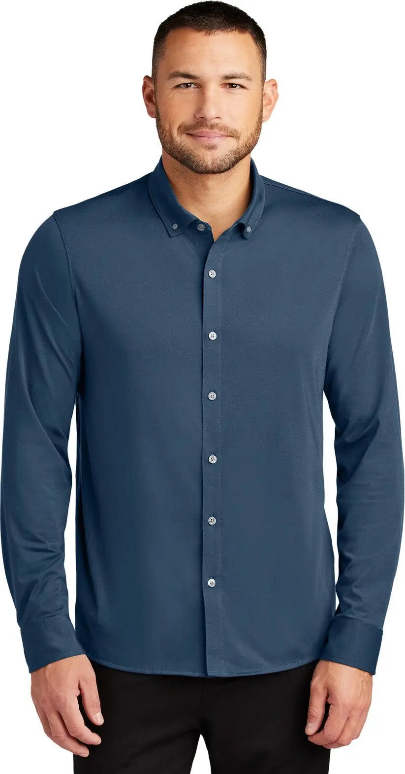 Mercer + mettle Mm1018 Stretch Jersey Long Sleeve Shirt - Insignia Blue - Adult Xs