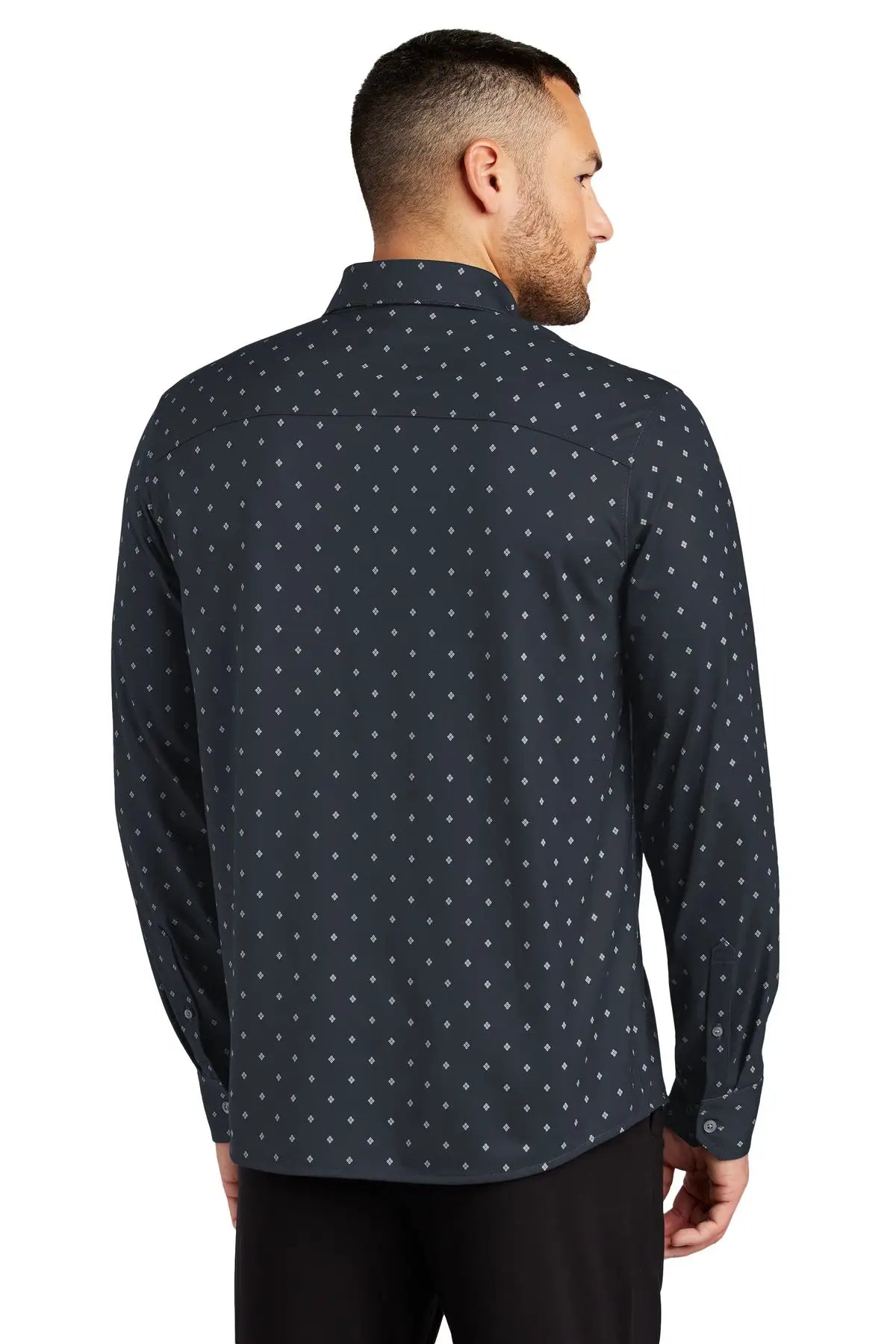 Mercer + mettle Mm1018 Stretch Jersey Long Sleeve Shirt - Navy Geo Diamond