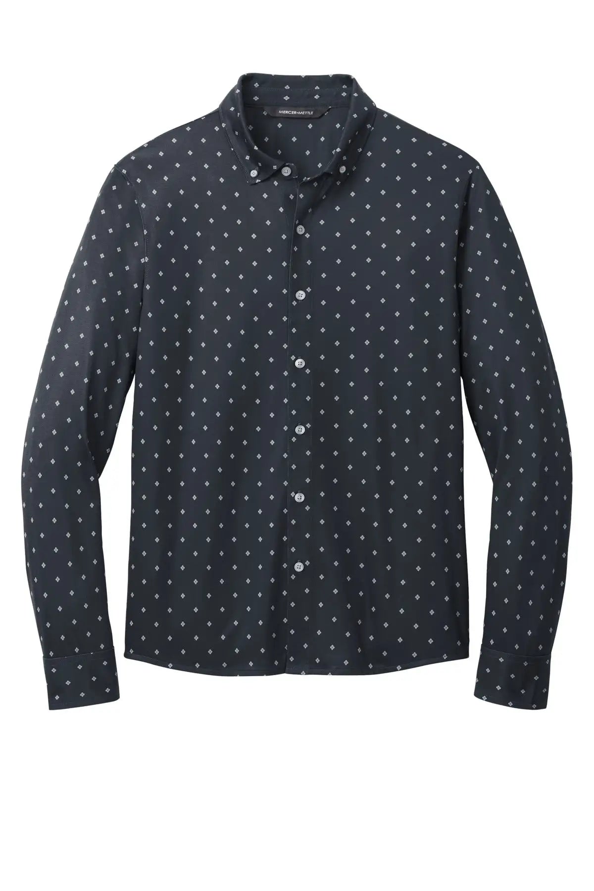 Mercer + mettle Mm1018 Stretch Jersey Long Sleeve Shirt - Navy Geo Diamond