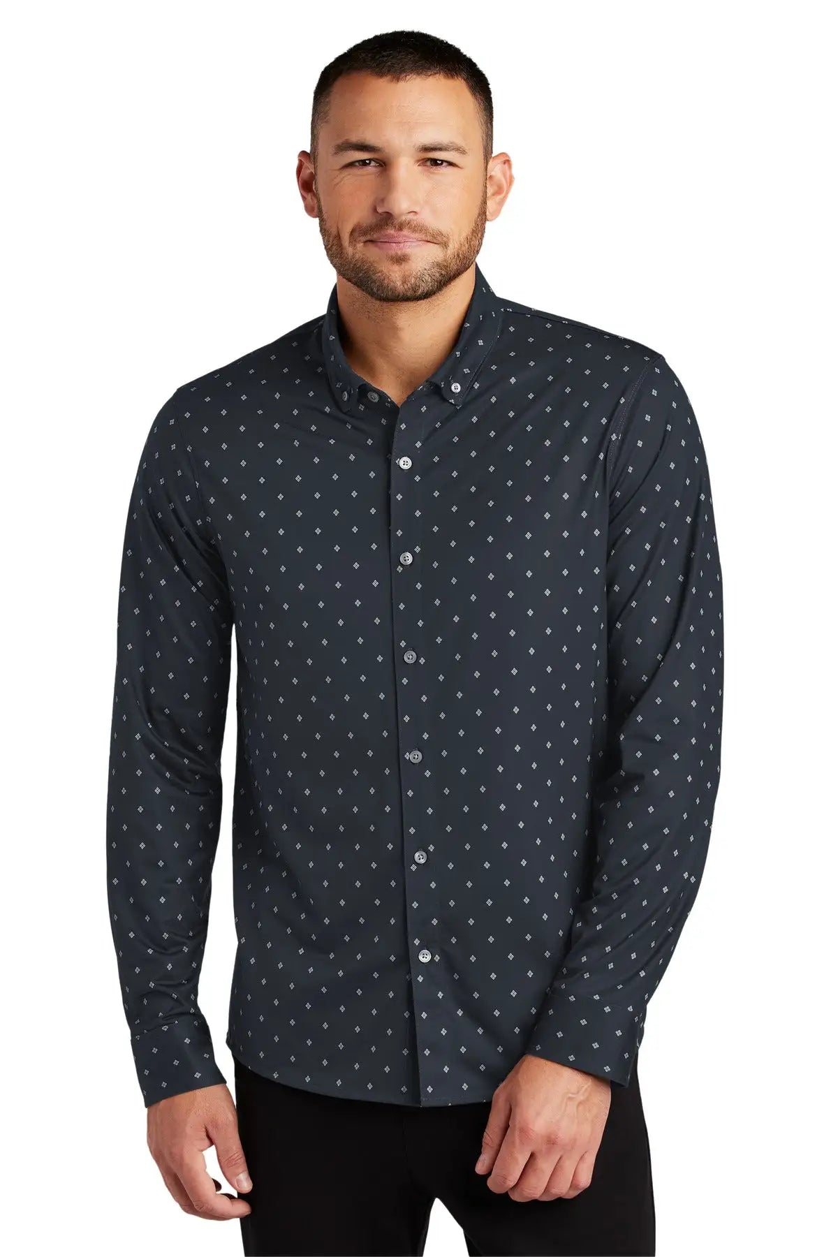 Mercer + mettle Mm1018 Stretch Jersey Long Sleeve Shirt - Navy Geo Diamond - Adult Xs