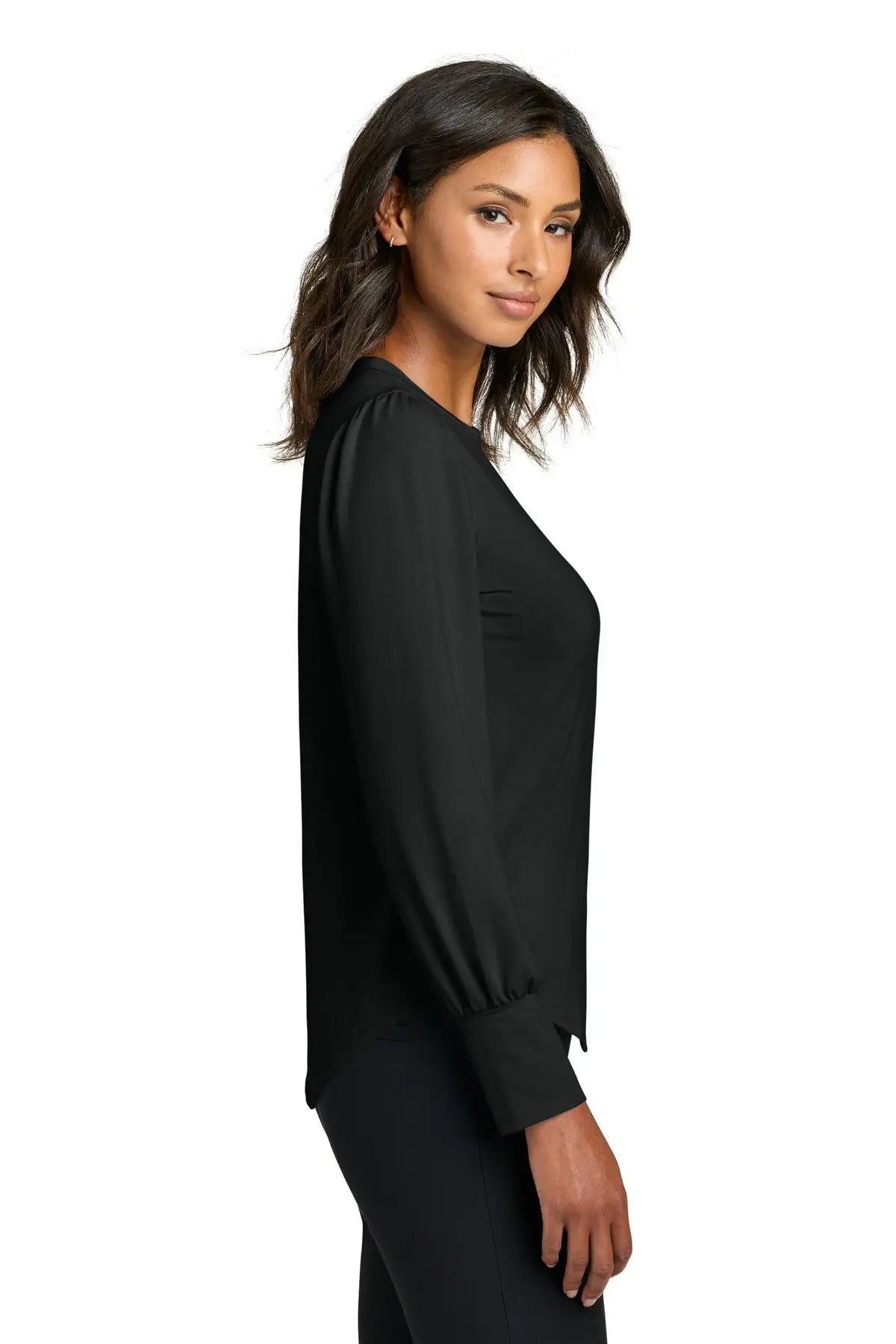 Mercer + mettle Mm1019 Women’s Stretch Jersey Long Sleeve Blouson Top - Deep Black