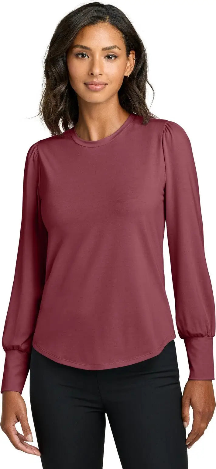 Mercer + mettle Mm1019 Women’s Stretch Jersey Long Sleeve Blouson Top - Rosewood - Ladies Xs