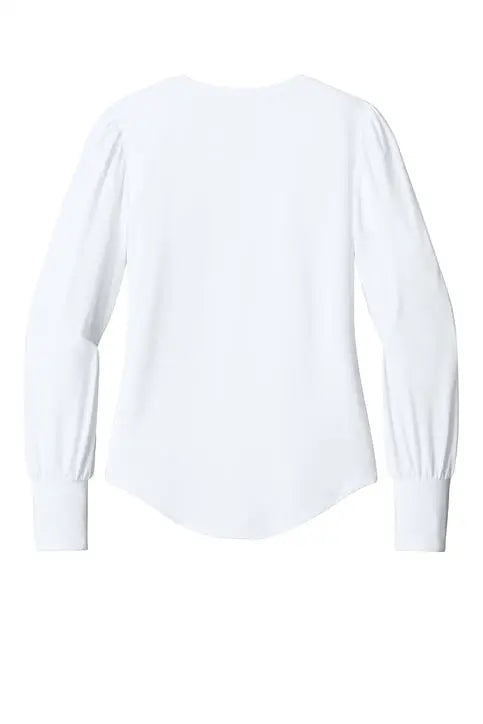 Mercer + mettle Mm1019 Women’s Stretch Jersey Long Sleeve Blouson Top - White