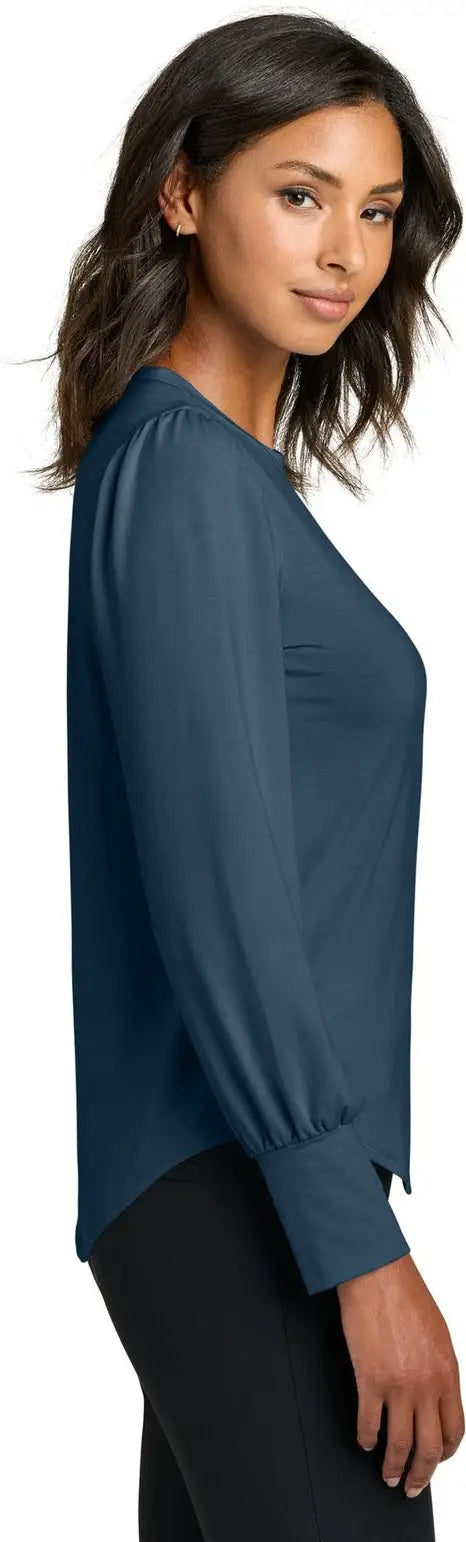 Mercer + mettle Mm1019 Women’s Stretch Jersey Long Sleeve Blouson Top - Insignia Blue