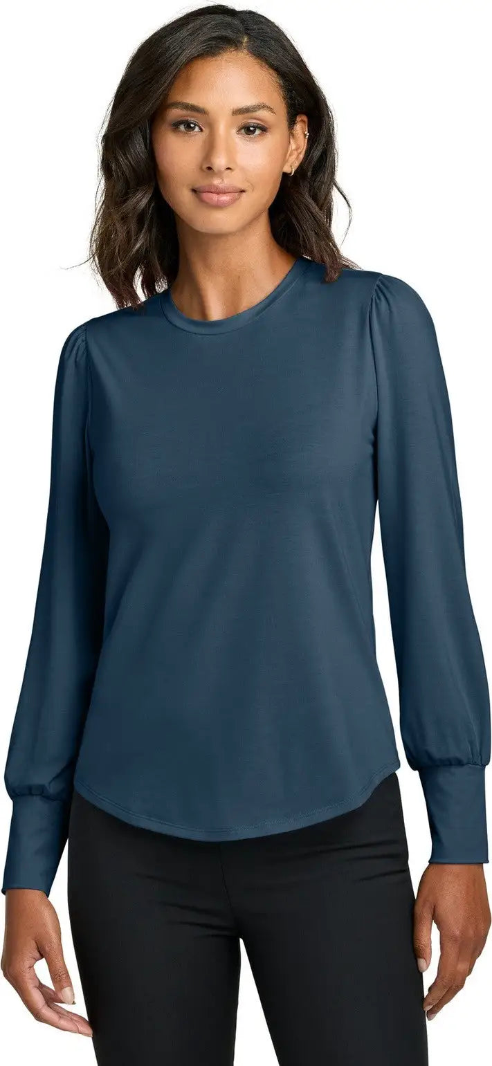Mercer + mettle Mm1019 Women’s Stretch Jersey Long Sleeve Blouson Top - Insignia Blue - Ladies Xs