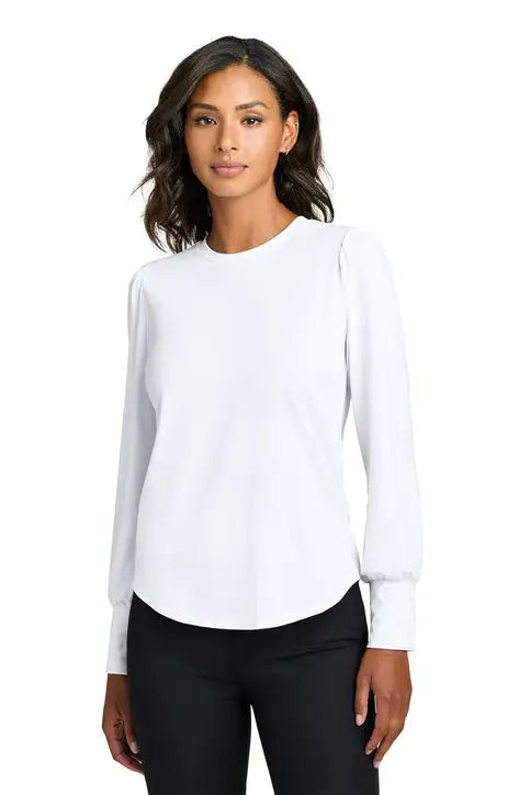 Mercer + mettle Mm1019 Women’s Stretch Jersey Long Sleeve Blouson Top - White