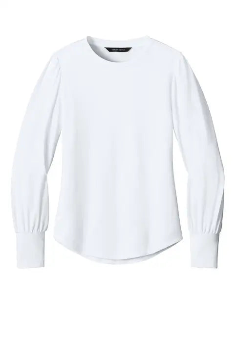 Mercer + mettle Mm1019 Women’s Stretch Jersey Long Sleeve Blouson Top - White