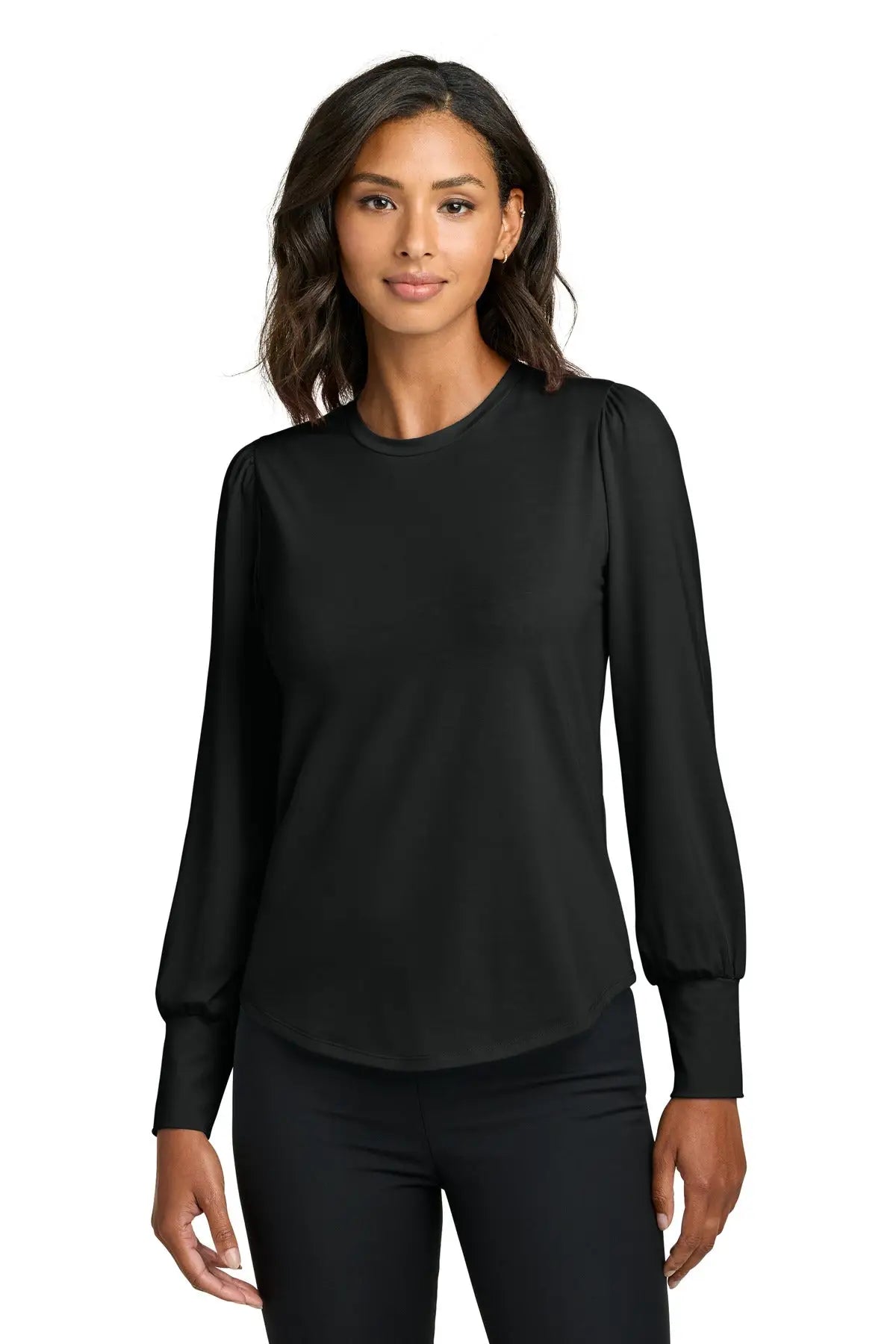 Mercer + mettle Mm1019 Women’s Stretch Jersey Long Sleeve Blouson Top - Deep Black - Ladies Xs