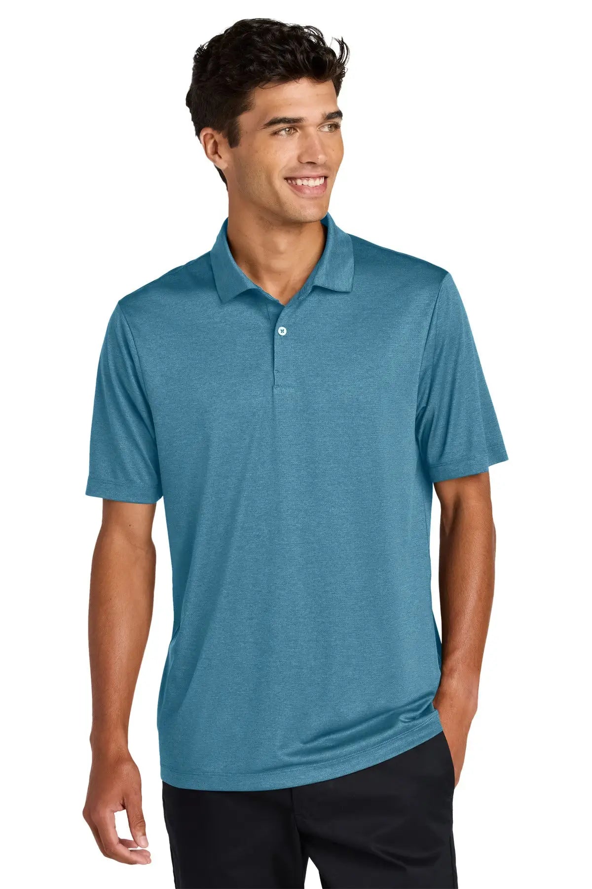 Mercer + mettle Mm1020 Recharge Jersey Polo - Harbor Blue Heather - Adult Xs