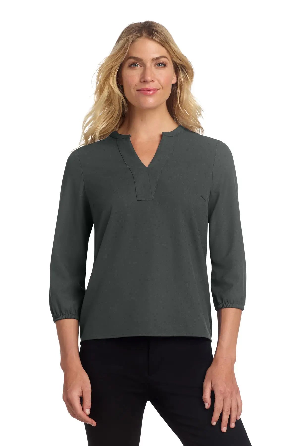 Mercer + mettle Mm2011 Women’s Stretch Crepe 3/4-sleeve Blouse - Anchor Gray - Ladies Xs