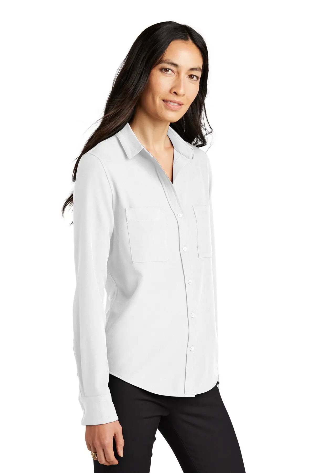Mercer + mettle Mm2013 Women’s Stretch Crepe Long Sleeve Camp - Ivory Chiffon