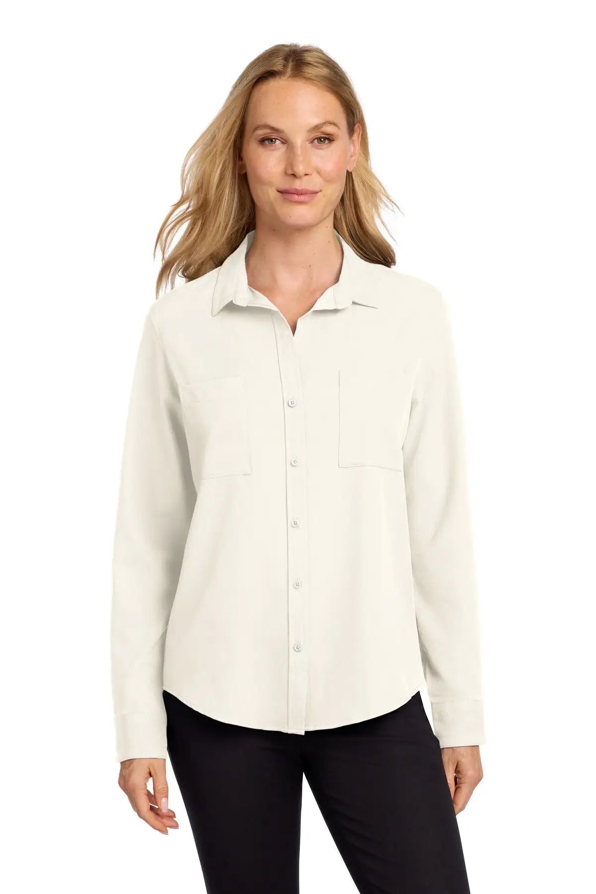 Mercer + mettle Mm2013 Women’s Stretch Crepe Long Sleeve Camp - Ivory Chiffon - Ladies Xs