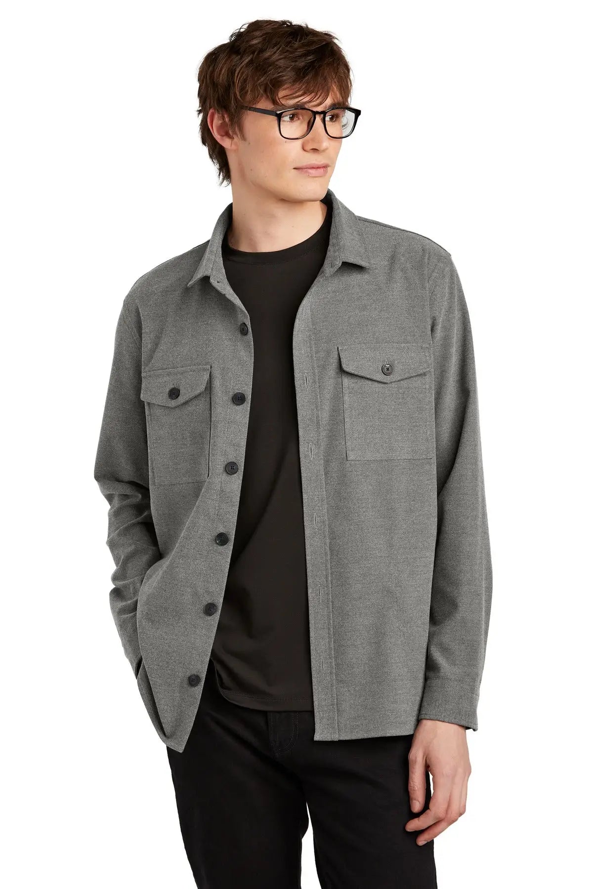 Mercer + mettle Mm2020 Long Sleeve Twill Overshirt - Light Anchor Gray Heather - Adult Xs