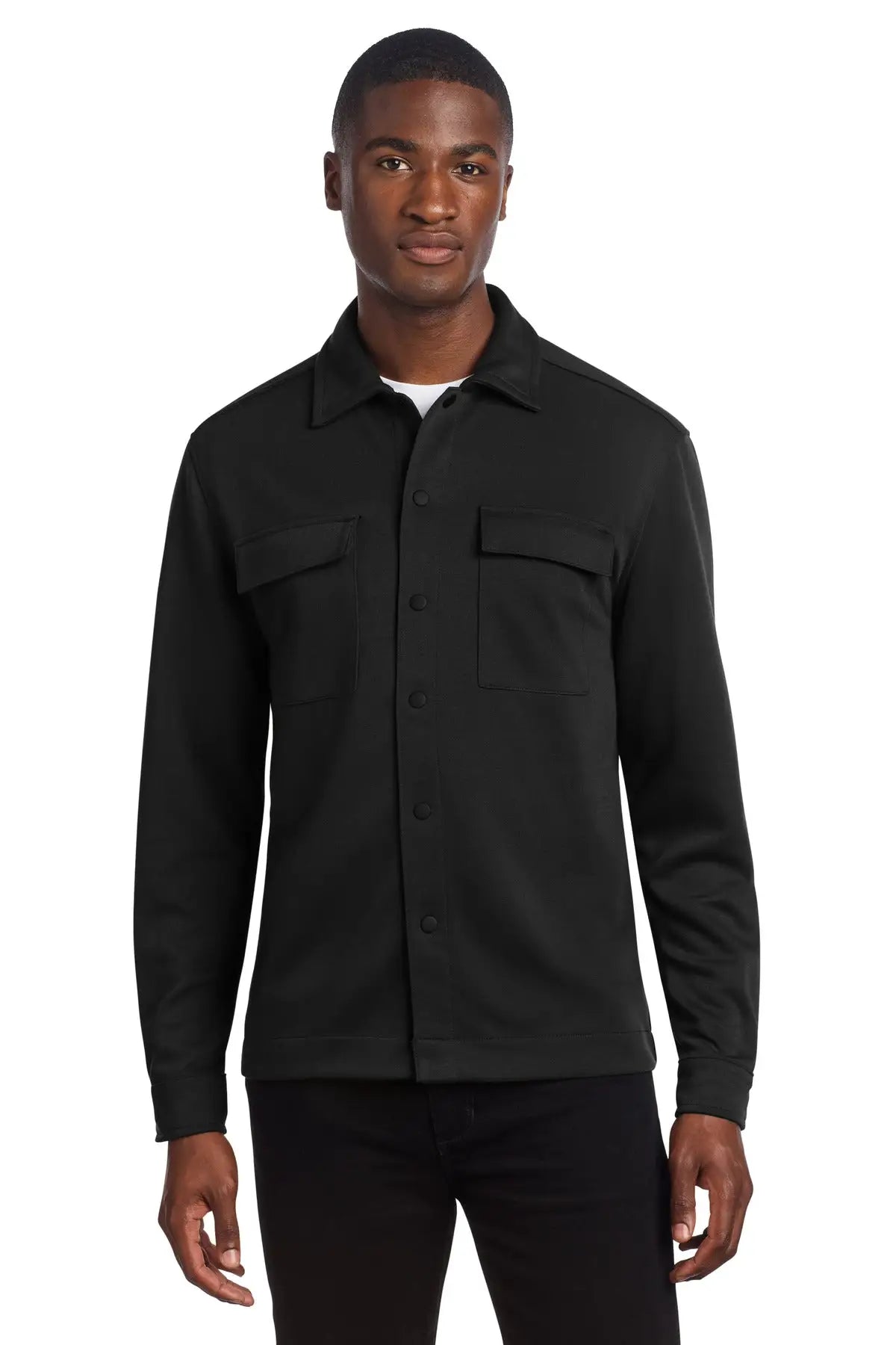 Mercer + mettle Mm3004 Double-knit Snap Front Jacket - Deep Black - Adult Xs