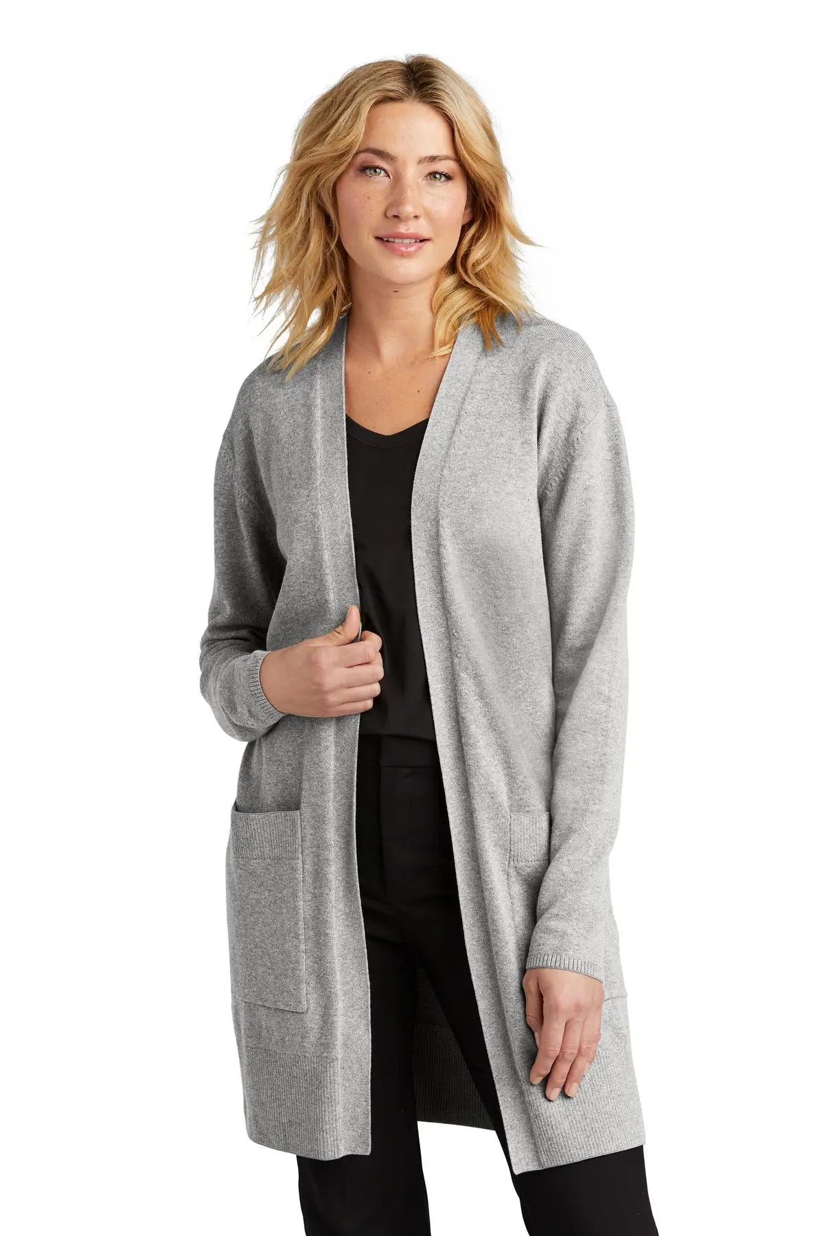 Mercer + mettle Mm3023 Women’s Open-front Cardigan Sweater - Gusty Gray Heather - Ladies Xs