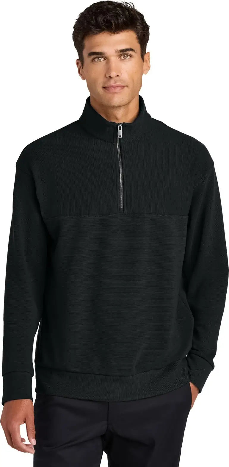 Mercer + mettle Mm3040 Linear Texture 1/4-zip - Deep Black - Adult Xs