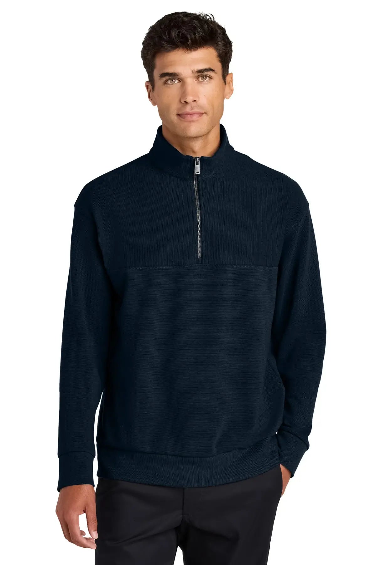 Mercer + mettle Mm3040 Linear Texture 1/4-zip - Night Navy