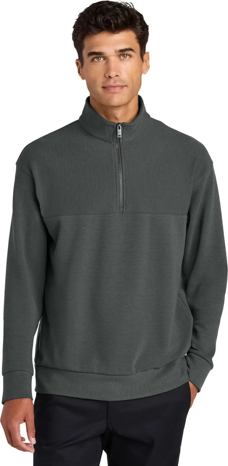 Mercer + mettle Mm3040 Linear Texture 1/4-zip - Storm Gray