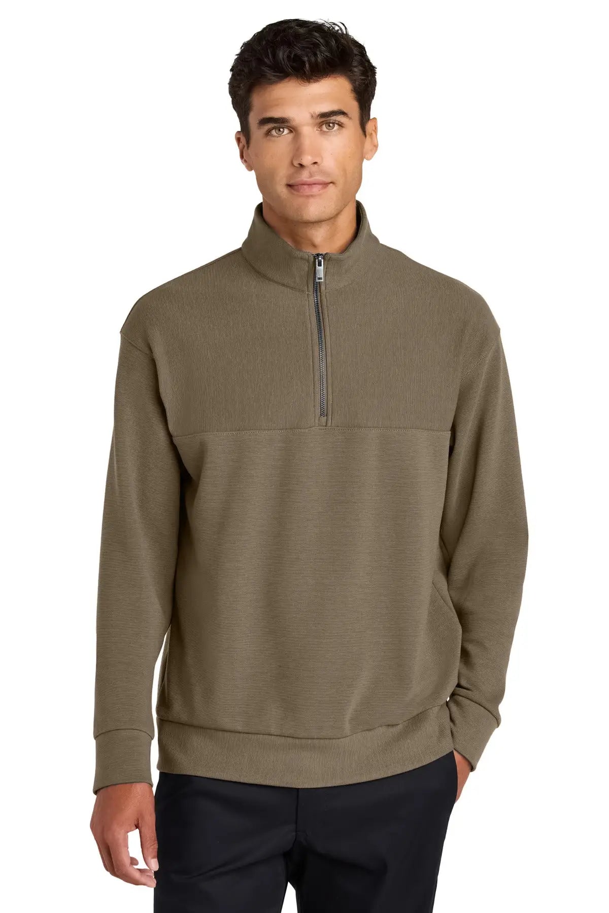 Mercer + mettle Mm3040 Linear Texture 1/4-zip - Warm Taupe