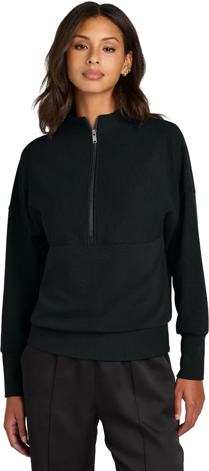 Mercer + mettle Mm3041 Women’s Linear Texture 1/4-zip - Deep Black - Ladies Xs