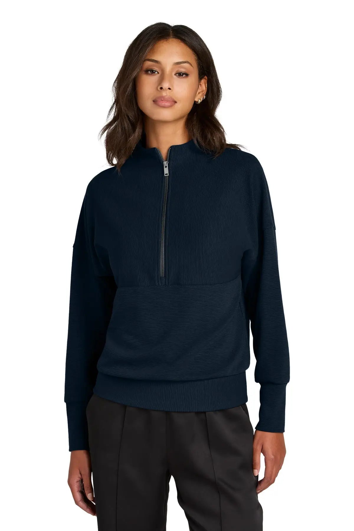 Mercer + mettle Mm3041 Women’s Linear Texture 1/4-zip - Night Navy - Ladies Xs