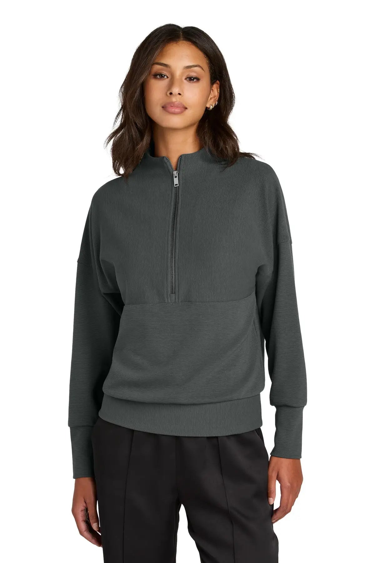 Mercer + mettle Mm3041 Women’s Linear Texture 1/4-zip - Storm Gray - Ladies Xs