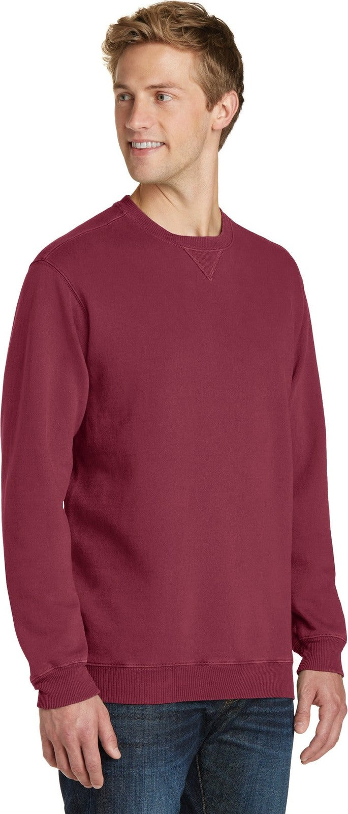 Merlot Port & Co Beach Wash Garment-Dyed Crewneck Sweatshirt PC098