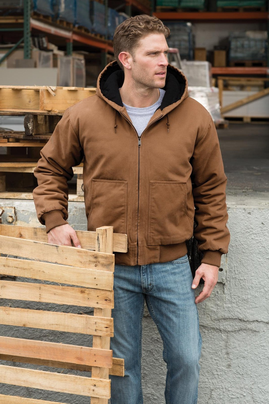 Metal Grey CornerStone Washed Duck Cloth Insulated Hooded Work Jacket. CSJ41