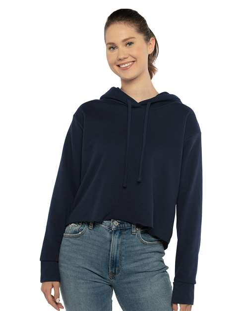 Midnight Navy Women&#39;s Laguna Sueded Raw Edge Crop Hoodie - 9384