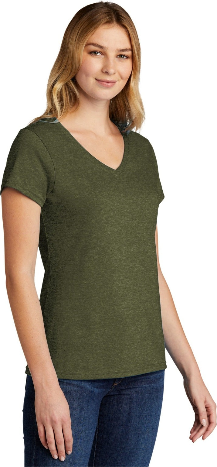 MilGrnHtr Port & Co Women's Tri-Blend V-Neck Tee. LPC330V