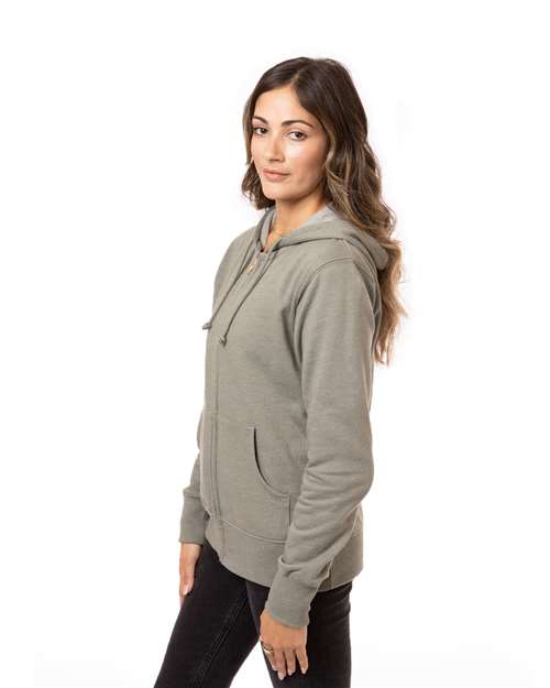 Military Green Women&#39;s Heathered Full-Zip Hooded Sweatshirt - EC4580