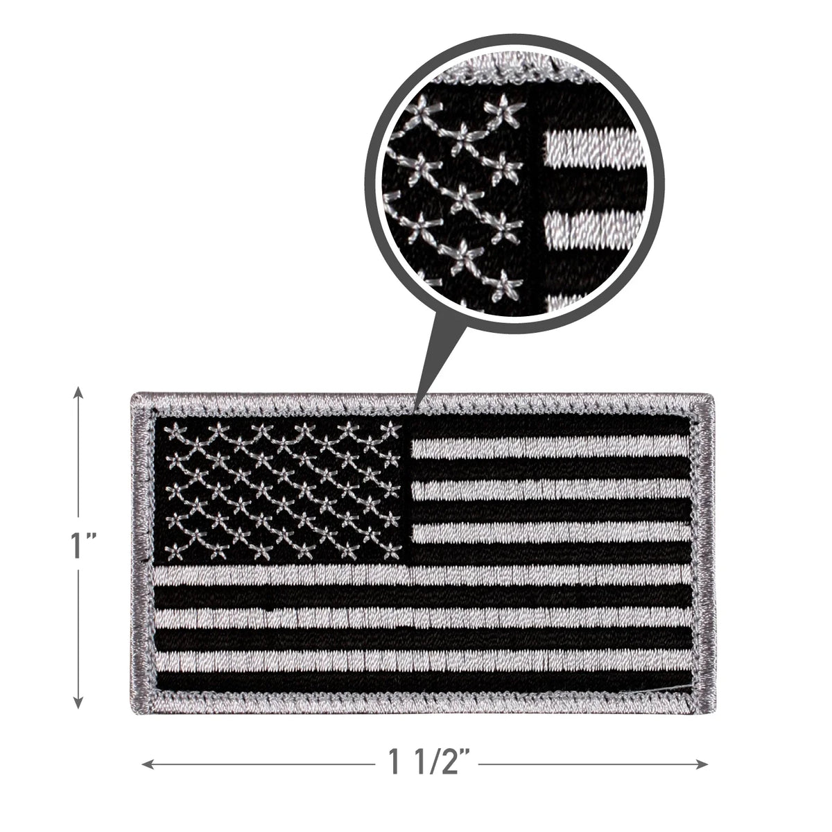 Mini us Flag Patch with Hook Back - Black / Silver