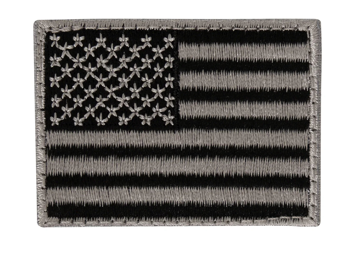 Mini us Flag Patch with Hook Back - Black / Silver