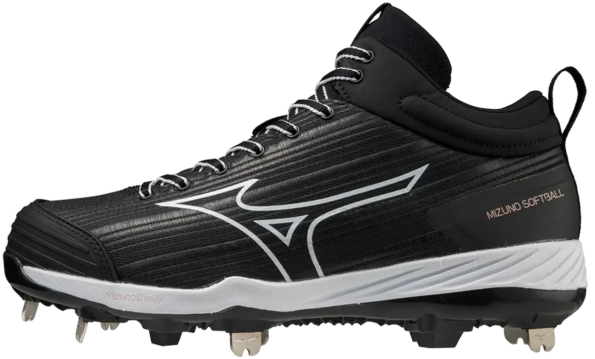 Mizuno 320663 Sweep 6 Mid Women’s Metal Softball Cleat - Black White - Black-white