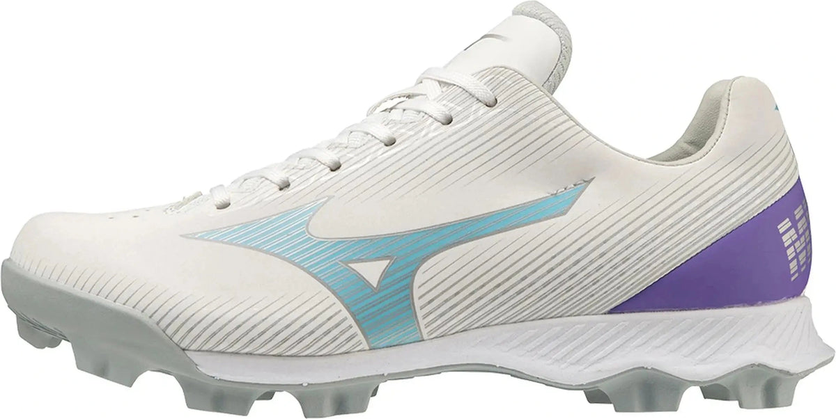 Mizuno 320666 Wave Finch Lightrevo Youth Girls Molded Fastpitch Softball Cleat - White Blue