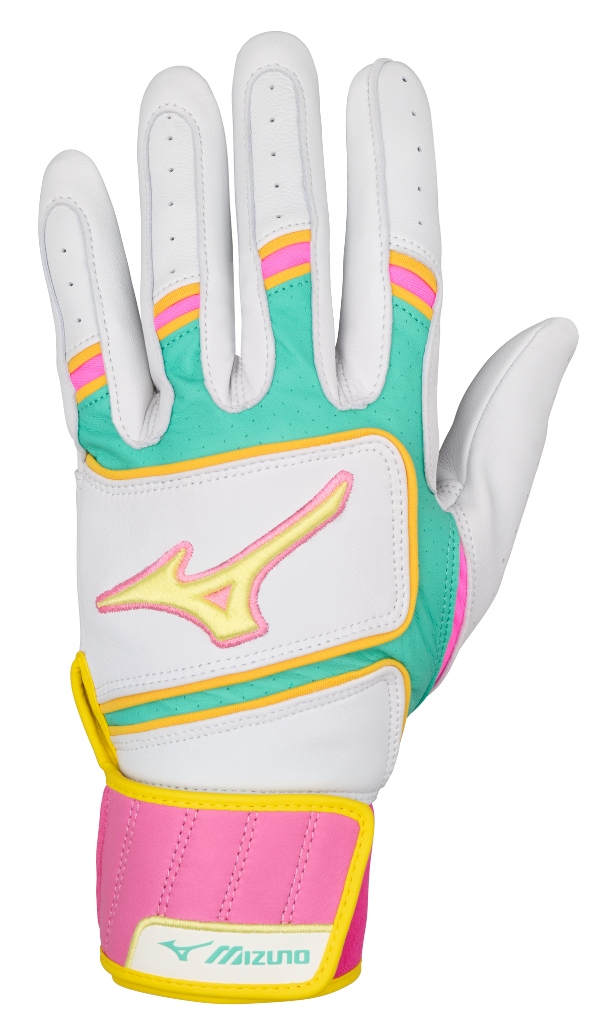 Mizuno 330442 Pro Select Youth Baseball Batting Glove - White-teal