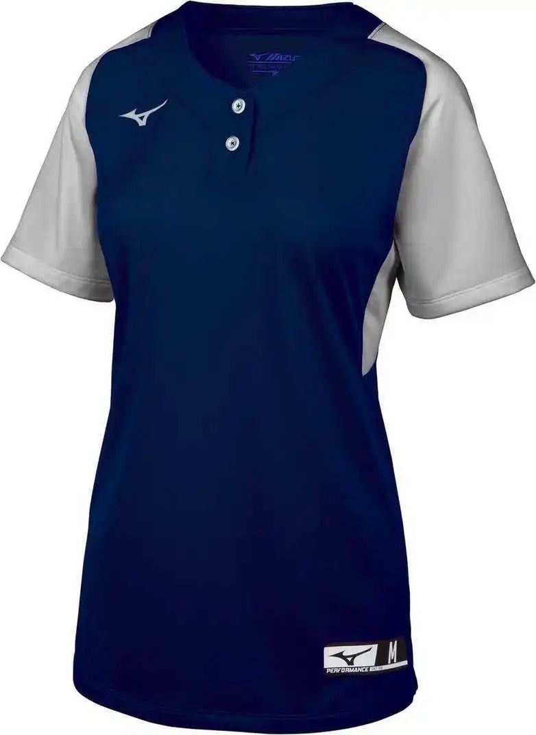 Mizuno 350716 Girls Aerolite 2-button Softball Jersey - Navy Gray