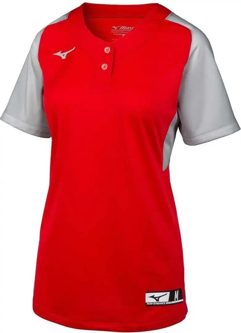 Mizuno 350716 Girls Aerolite 2-button Softball Jersey - Red Gray