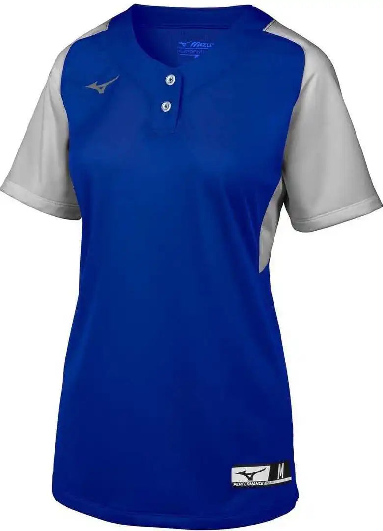 Mizuno 350716 Girls Aerolite 2-button Softball Jersey - Royal Gray