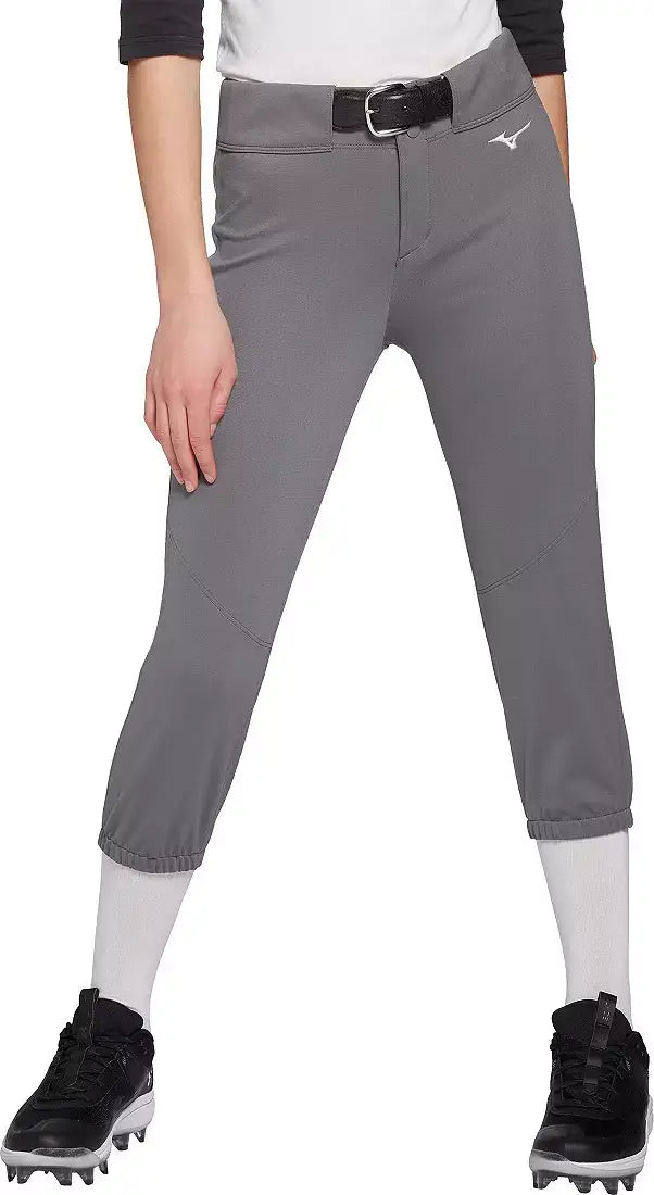 Mizuno 350783 Girl’s Belted Stretch Softball Pant - Charcoal
