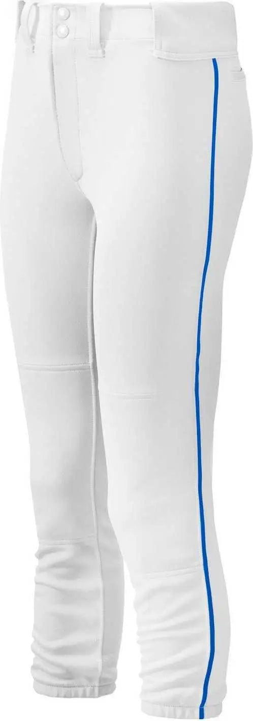 Mizuno 350963 Girl’s Belted Piped Softball Pant - White Royal