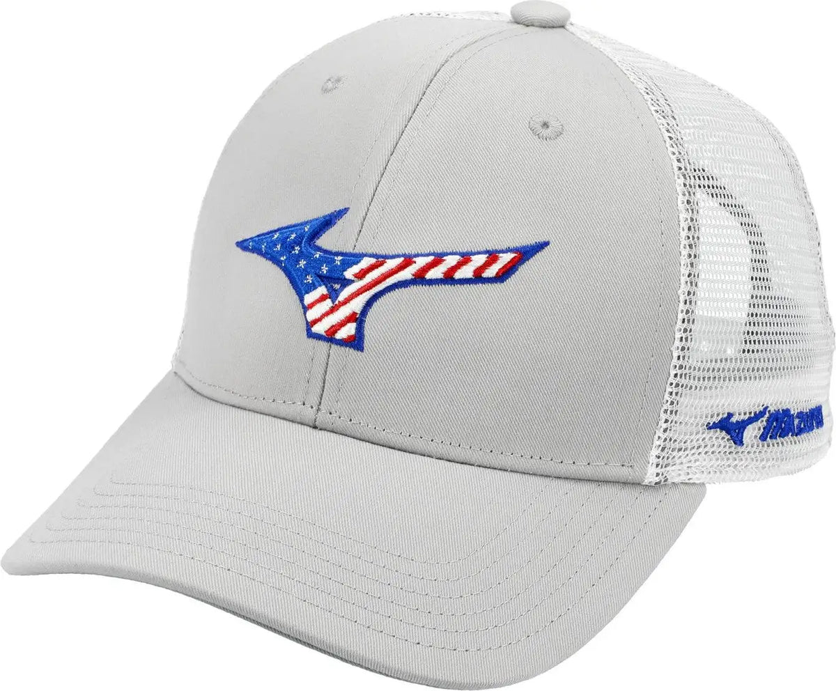 Mizuno 370356 Runbird Patriot Trucker Cap - Gray-white - Gray White / one Size Fits Most