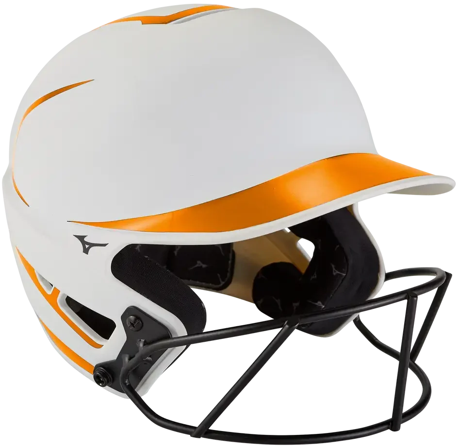 Mizuno 380392 F6 Fastpitch Softball Batting Helmet - White-orange - S/m