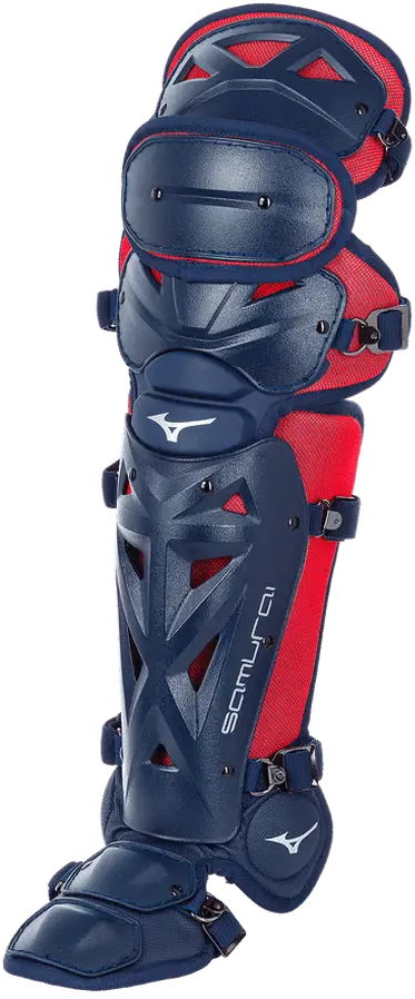 Mizuno 380408 Samurai Adult Baseball Shin Guards 16.5’’ - Navy Red