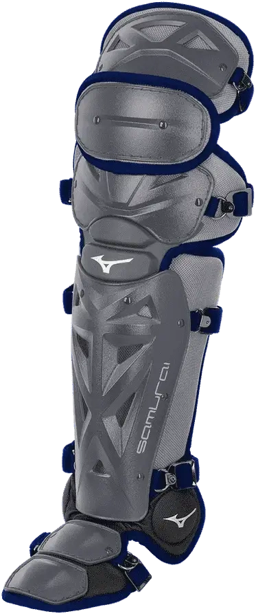 Mizuno 380409 Samurai Adult Baseball Shin Guards 15.5’’ - Gray Navy