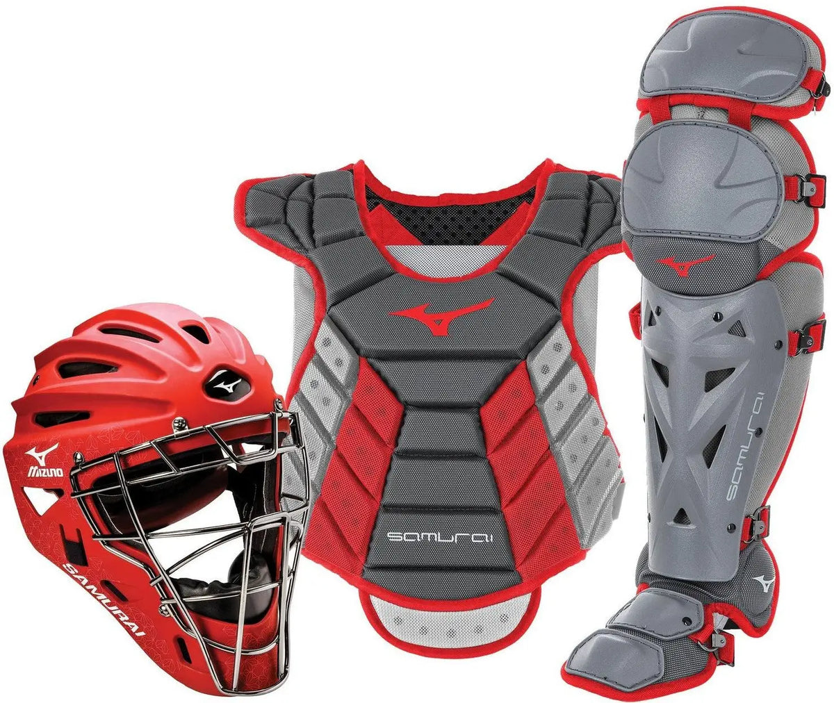 Mizuno 380422 Samurai Womens Boxed Catcher’s Gear Set (13-14’’) - Gray-red - Gray Red