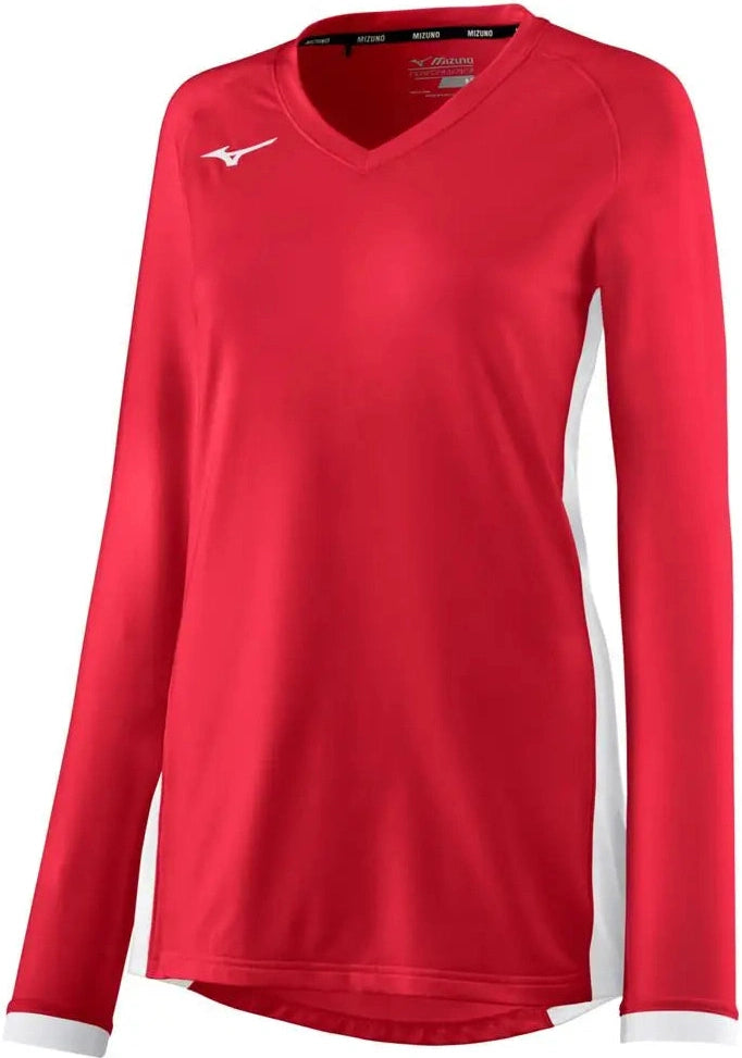 Mizuno 440852 Youth Girl’s Spike Long Sleeve Volleyball Jersey - Red-white
