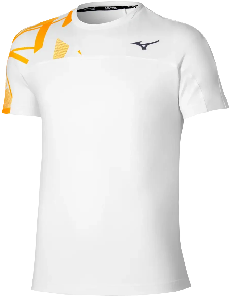 Mizuno 650004 Racquet Sports Men’s Shadow Tee - White-citrus - Adult s